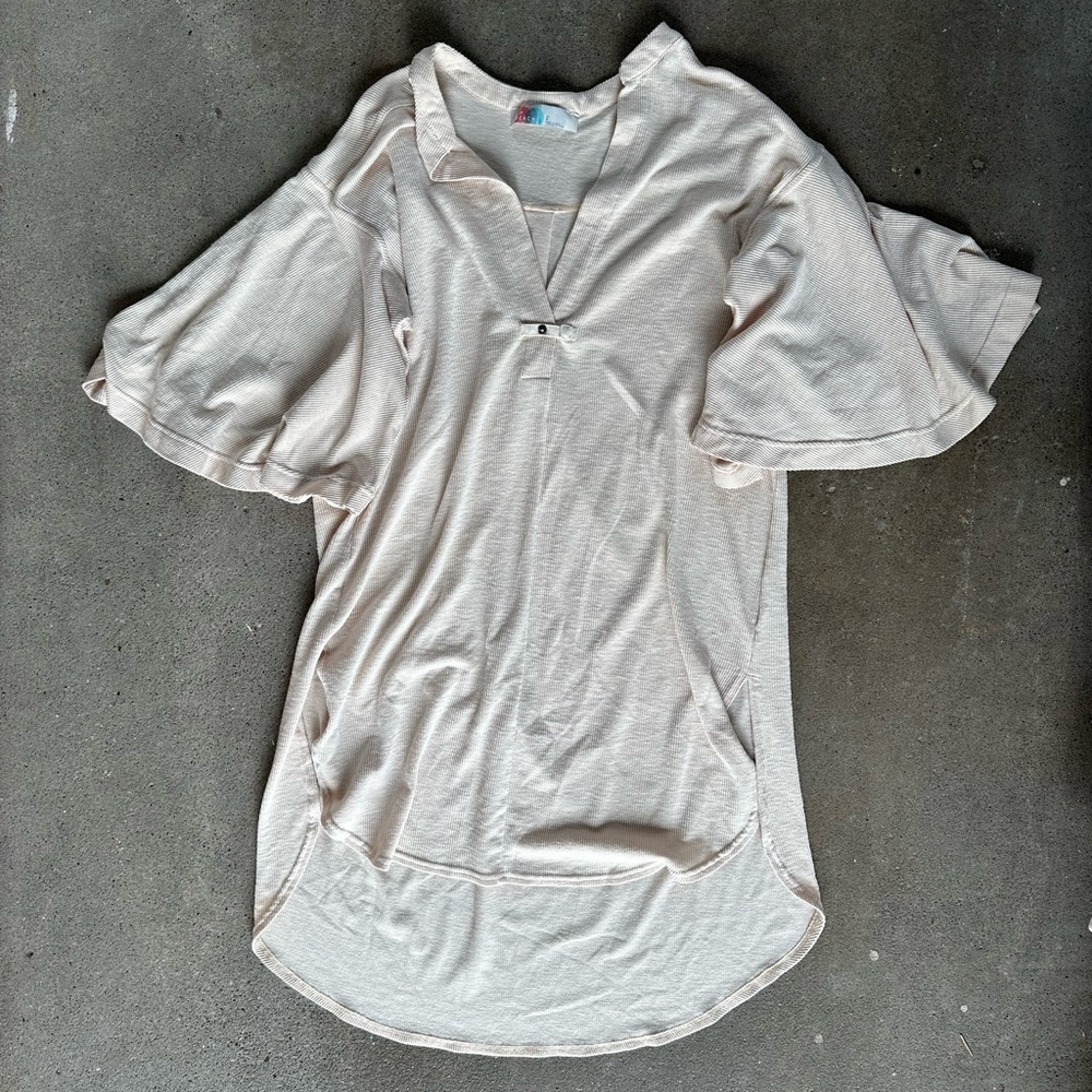 Free People Beach Bell Sleeve Tunic Dress in Beige Size Large Bohemnian Ribbed